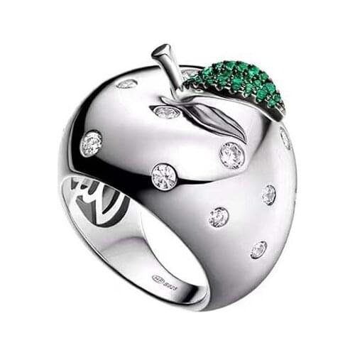 【MeiBaPJ】Fashions Luxury Brand S925 Sterling Silver Simulation Apple Ring Cubic Zirconia Women Fine Jewelry