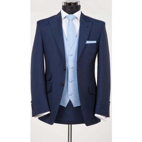 Wedding Suits For Men Dark Blue Custom Made, Bespoke Blue Wedding Tuxedos For Men, 2 Button Peak Lapel Men Wedding Suit
