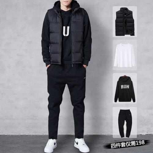 Mens Vests+Shirt+Hoodies+Pants 4PCS Sets Sweatshirt+Sweatpants Men Hooded Sport Tracksuits Pullover Hoody Suits Male M-4XL