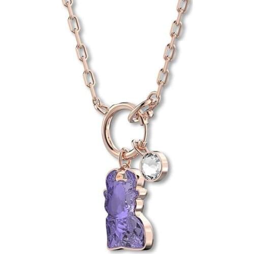 SWA 1:1 New Romantic Purple Cow Pendant Chain Rose Gold Color Necklace Women