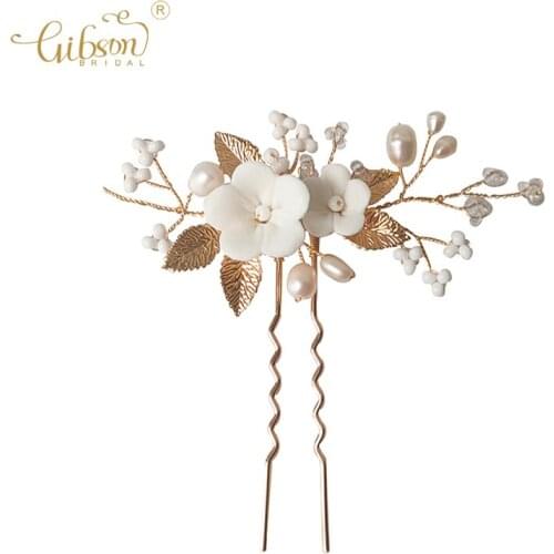 New Elegant Hair Accessories Handmade Bridal Hair Pin Porcelain Flower Wedding Bridesmaid Headpiece