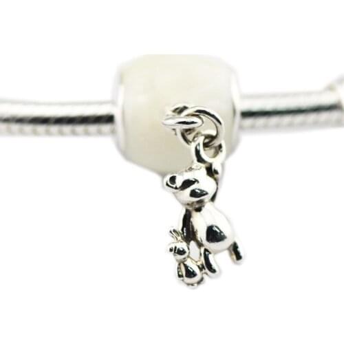 Teddy Bear Balloon Dangle 925 Sterling Silver Charms For Bracelets Women DIY White Enamel Heart Stone Charms for Jewelry Making