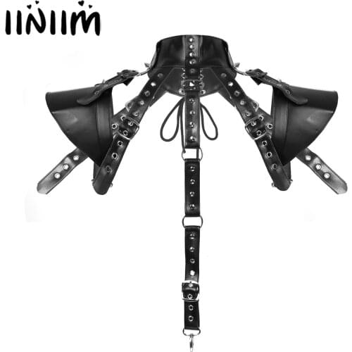 Adult Punk Faux Leather High Neck Armors Shoulder Chest Harness Belt Apparel Accessories Hot Halloween Cosplay Costume Clubwear