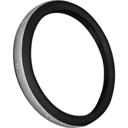 Anti-Slip Steering Wheel Cover for Women PU Leather with Crystal Rhinestones for Universal 15 Inch Toyota Honda Tesla