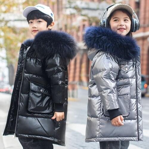 -30 Russian Winter Snowsuit 2020 Girls Clothes warm Down Jacket waterproof Outdoor hooded coat Boys Kids parka faux fur clothing