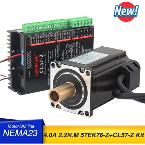 Nema23 stepper motor Closed loop 4.0A 2.0N.M 57EK76-Z Hollow double shaft stepper motor + CL57-Z drive motor for CNC worm