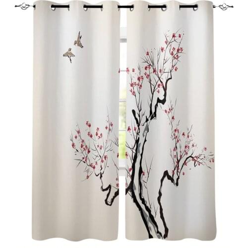 Plum Blossom Branch Bird Ink Style Modern Blackout Curtains for Living Room Decoration Curtain Bedroom Kids Curtain Drapes
