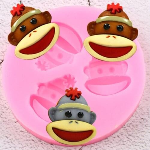 3D Cartoon Monkey Head Silicone Molds Chocolate Candy Clay Moulds Baby Birthday Cupcake Topper Fondant Cake Decorating Tools