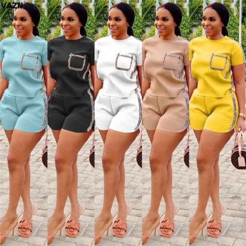 VAZN 2020 Hot Sale Fashion Comforable Loose Solid Outfit Two Pieces Set Short Sleeve Short Pant Sport Running Sets