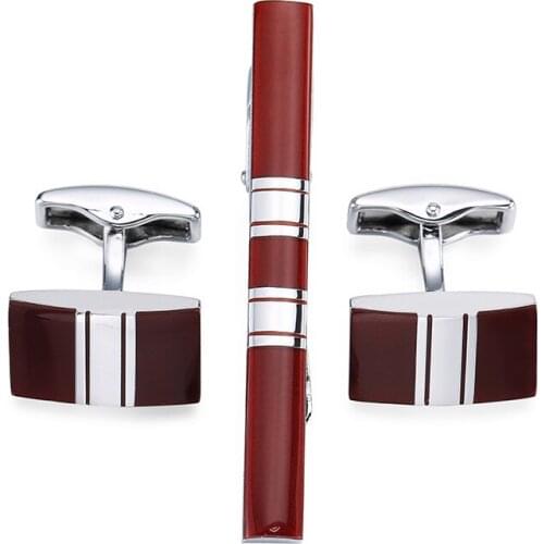 XKZM Classic red enamel Stripe Bussiness Mens Cufflinks Tie Clips Set High Quality Necktie Pin Tie Bars Clip Clasp Jewelry