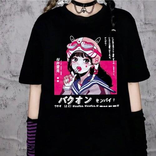Goth Anime Tshirt Tee Aesthetic Women T-shirt Punk Grunge Streetwear Ladies Gothic Top Manga T Shirt Harajuku Clothes Y2k Female