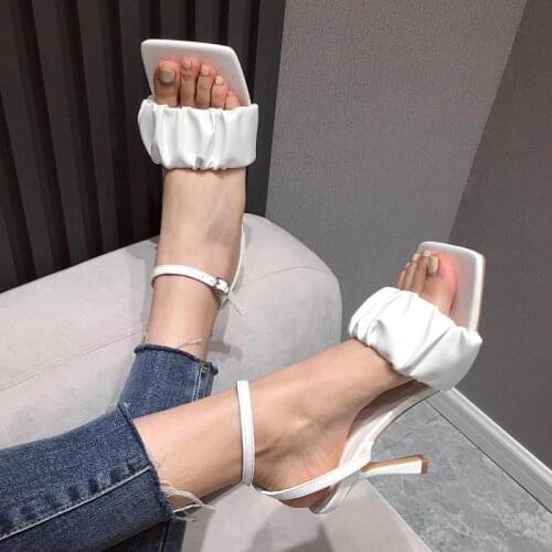 2021 Summer New Fashion Square Head Open Toe High Heels Simple Temperament Thin Heel Fairy Sandals