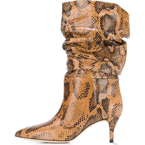 New Pleated Leather Ankle Boots For Women Pointed Toe High Heels Winter Shoes Women Slip-On Botines Mujer Fashion Botas de mujer