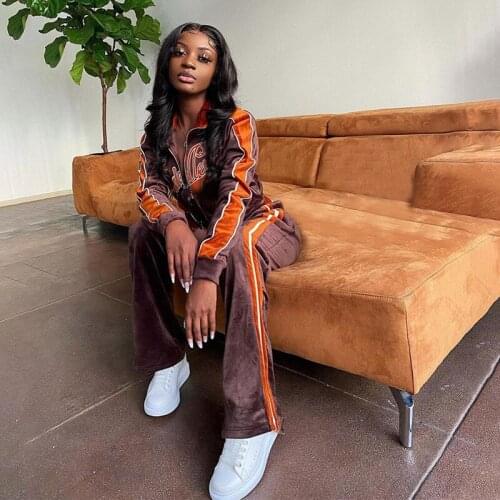 Women Tracksuit Embroidery Letter Velvet 2piece Set Outfit Sweatshirt+Straight Sweatpants Matching Set Fitness Sporty Streetwear