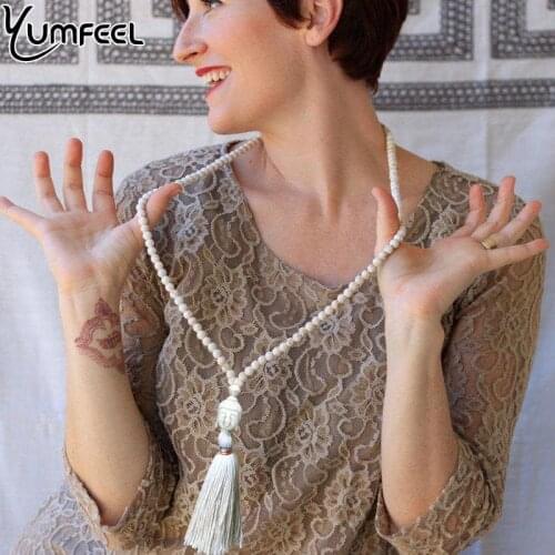 Yumfeel Brand New Long Wood Beads Tassels Buddha Necklace 9 Colors Choices Jewelry Necklace Women