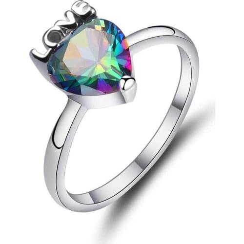 Hainon Mutilcolor Heart Zircon Birthstone Rings for Women Silver Color Ring Fashion Letter LOVE Engagement Wedding Ring Jewelry
