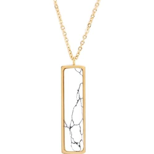 RIR White Vertical Bar Necklace Marble Natural Stone Rectangle Dainty Minimalist Geometric White Marble Jewelry Charm For Women