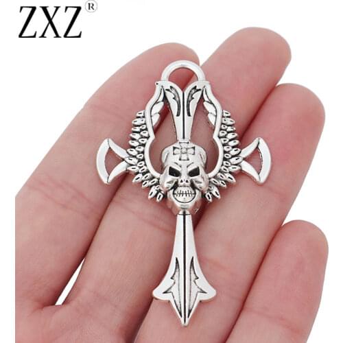 ZXZ 5pcs Tibetan Silver Large Skull Cross Charms Pendants for Necklace Jewelry Making Findings