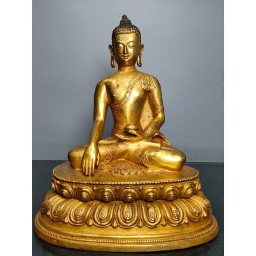 11"Tibet temple Old Bronze Gilt Shakyamuni Buddha Statue Medicine Buddha Amitabha Sitting Buddha Enshrine the Buddha