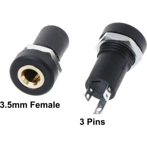 2pcs 3.5mm Audio Female Jack Socket 3 Pole Black Stereo Solder Panel Mount Gold With Nuts