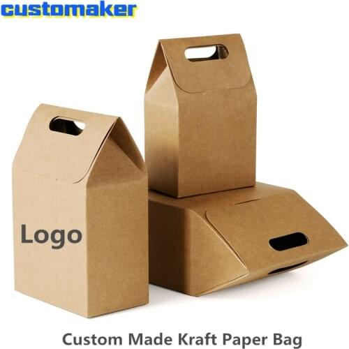 20pcs Custom logo Kraft Paper bag Candy Boxes Handle Snack Cookie Gifts bags for wedding birthday party Christmas favors Package