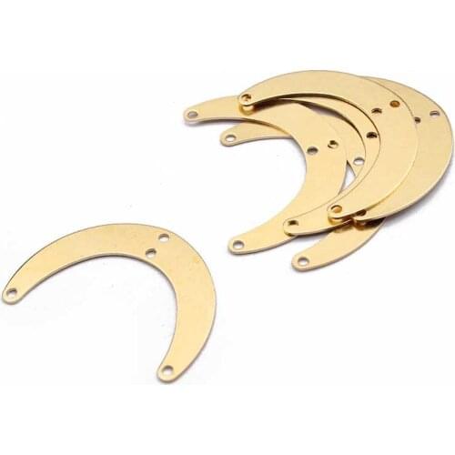 20pcs Raw Brass Crescent Moon Charms Connector with 4 holes For Handmade Hanging Earrings Jewelry Findings Making 28x20mm