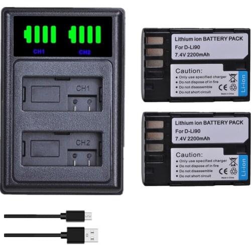 2x D-LI90 DLi90 D Li90 Battery akku + Dual USB Charger for PENTAX 645 645D 645Z K-1 K-01 K-3 K-5 K-5D K-5IIs K-7 K-7D