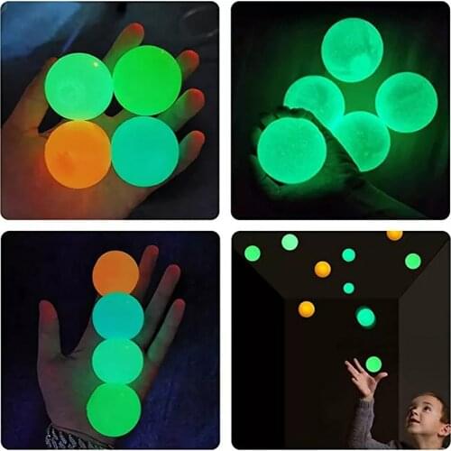 4Pcs 60mm luminescent Sticky Balls Glowing Globbles Fidget Toy Throw At Ceiling Sticky Target Squash Ball Novelty Kids Gift