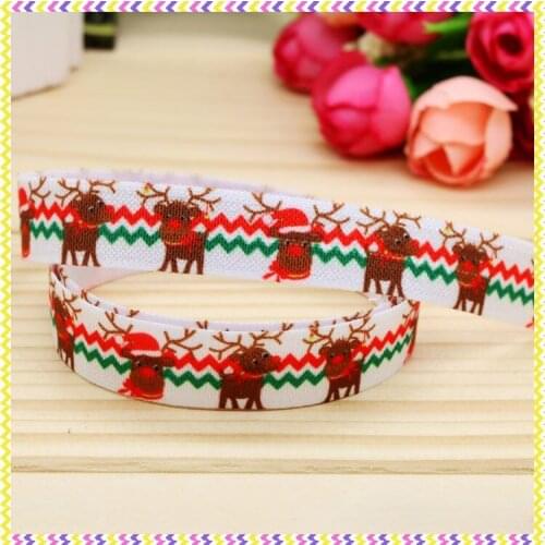 5/8'' Free shipping Fold Elastic FOE christmas deer printed headband headwear hairband diy decoration wholesale OEM P4841