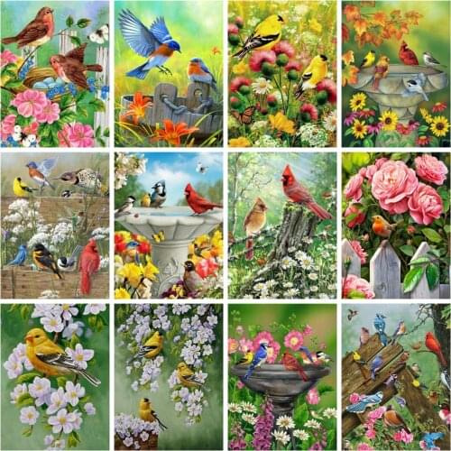 Huacan Diamond Painting Bird Flower Home Decor Embroidery Animal Plant Mosaic Wall Sticker Diamond Art