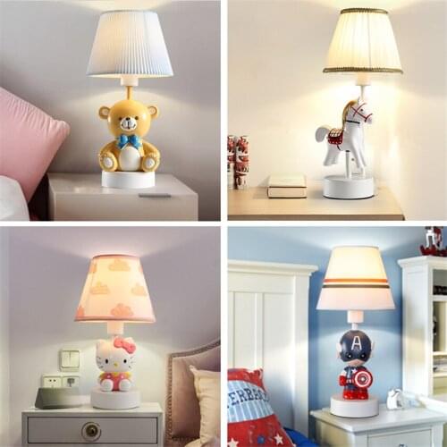 Childrens cartoon small table lamps bedroom living room desk modern minimalist fabric eye protection bear bedside table lights