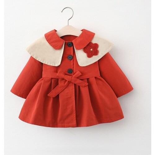 Autumn Baby Girls Long Sleeve Flower Lapel Collar Princess Trench Jackets Outerwear Children Kids Coat Casaco