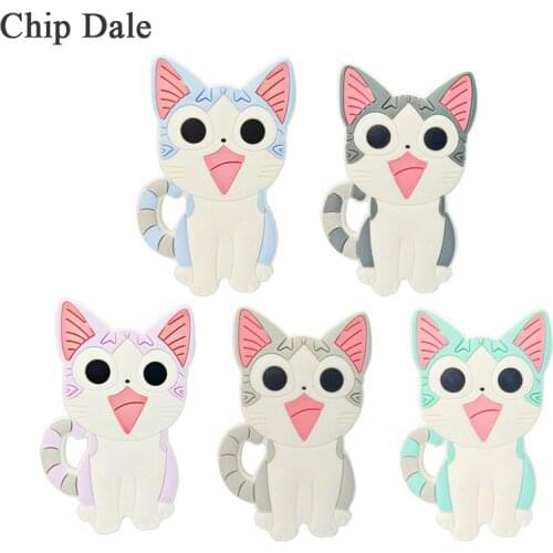 Chip Dale 1PC Cat Teething Stick Toys Cartoon Animal Food Grade Silicone Baby Teether For Baby Teething Chew Silicone Pendant