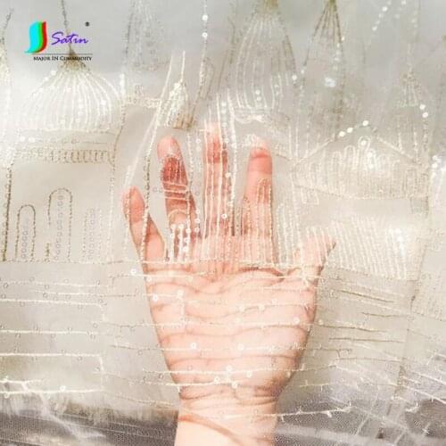 Dreamly Castle Beige Lace Sequin Fabric Diy Hand Party Wedding Dress Skirt Coat Doll Clothes Sewn Lace Decorative Fabric