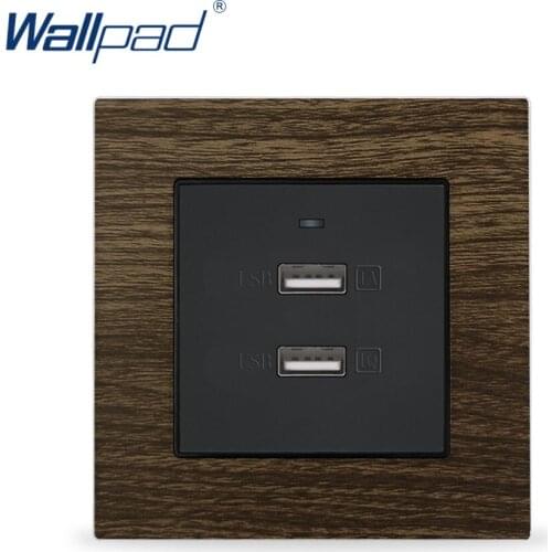 Double USB Wallpad Satin Metal Panel Wood EU UK Wall Phone 2.1A Fast Charge USB Socket 110V-240V AC 2 USB Charging Port with LED