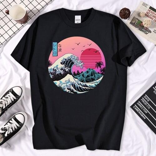 The Great Retro Wave Japanese Anime T-shirt Harajuku Streetwear Cotton Camisetas Hombre Men Vaporwave Funny Cool Hip Hop T Shirt