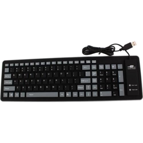 103 Keys Flexible Computer Keyboard Black with Grey