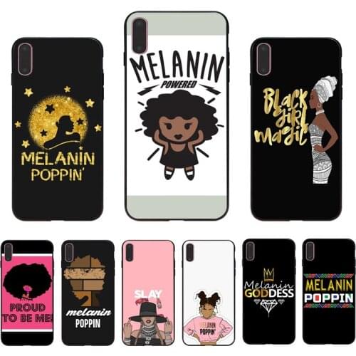 IMIDO Melanin sticker Poppin Aba Queen Black Girl design Soft phone case For iPhone6 7 8 5 XR XS X XSmax 7/8/6s/6plus 5/6S Shell