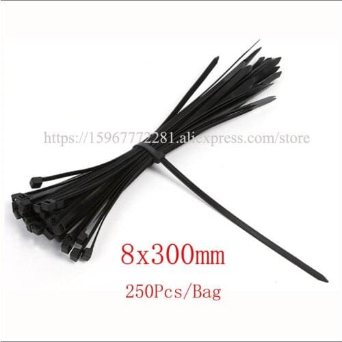 250PCS Self-locking Nylon Cable Ties 8x300mm cable tie Assorted multicolor Plastic Zip Tie Loop Wire Wrap Zip Ties Many colors