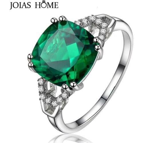 JoiasHome classic silver 925 ring with square ruby/emerald gemstone charm women silver Jewlery Engagement Lady Gift size 6-10