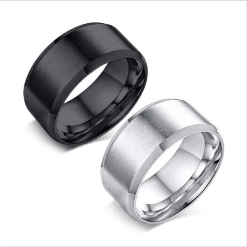 Sandy stainless steel graduation ring with sand surface, simple black mens ring