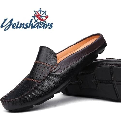 Mens Shoes Casual Leather Lofer Shoes Man Lightweight Half Shoes For Men Classic Mens Slip on Shoes Breathable Flat Loafers Men