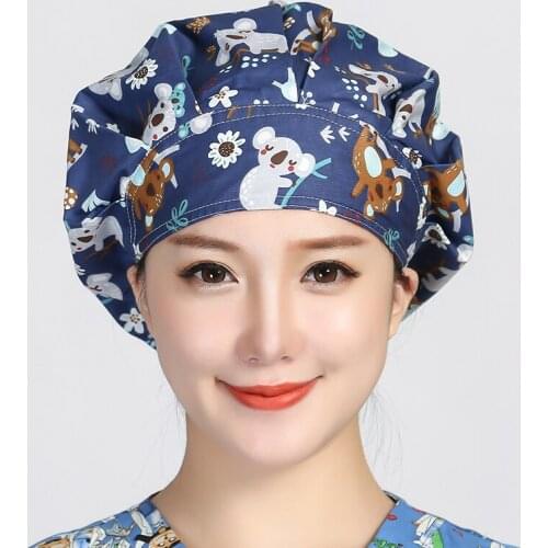 Soft Women Men Working Caps Printed Unisex Cotton Scrub Hat Reuseable Sweatband Bouffant Hats Unisex Breath Work Cap Hair Cover