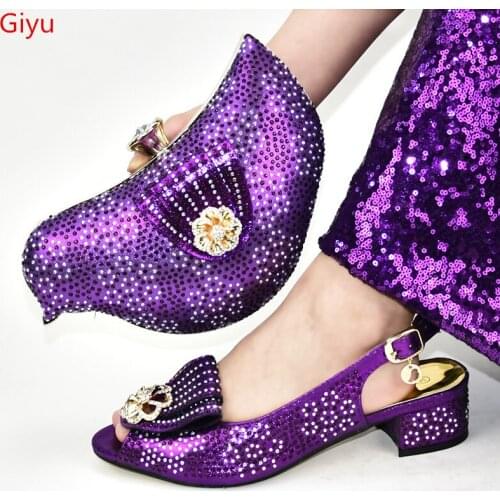 Doershow Italian Shoe and Bag Set New 2019 Women Shoes and Bag Set In Italy purple Color Italian Shoes with Matching Bag SJG1-3