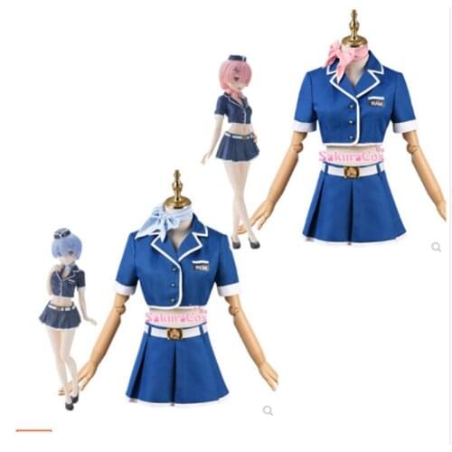 New! Re:Life in a different world from zero Ram Rem Flight Attendant JK Uniforms Cosplay Costume H
