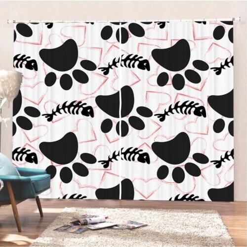 Dog Paw Window Curtains 3D Print Cartoon Black White Green Window Treatments For Living Room Window Drapes Home Decoration