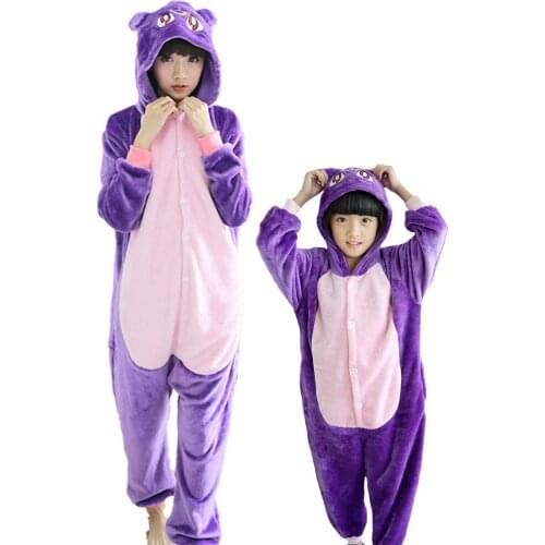 Girls Boys Purple Cat Onesies 2020 Kids Winter Pajamas Sets Children Unicorn Cartoon Anime Animal Pajamas Sleepwear
