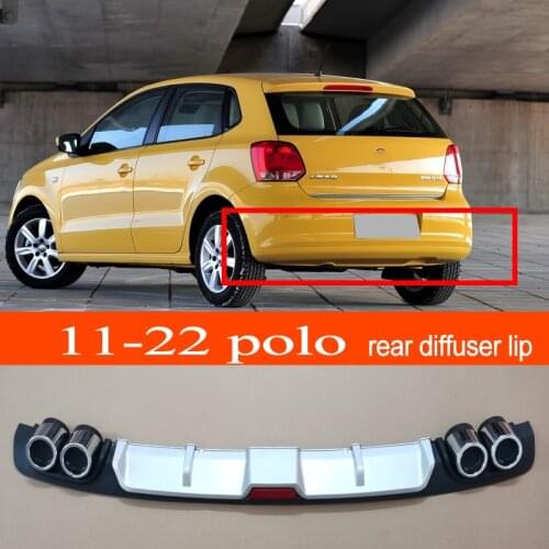Polo 2011-2022 ABS Plastic Silver / Black Car Rear Bumper Rear Diffuser Spoiler Lip for Volkswagen Polo 2011-2022