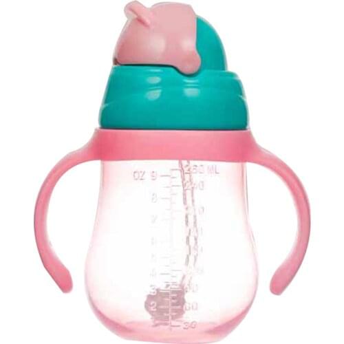 Portable Newborn Baby Bottle Patchwork High quality PP Leak Proof Drinking Water Bottle Patchwork kids Straw Cup with Handle