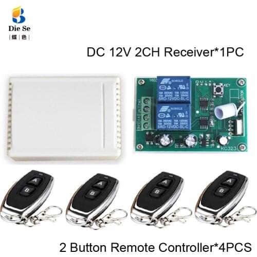 433MHz Remote Control Switch DC 12V 2CH Relay Receiver Module RF For Light Lamp Switch or Garage Door Opener 2 Button